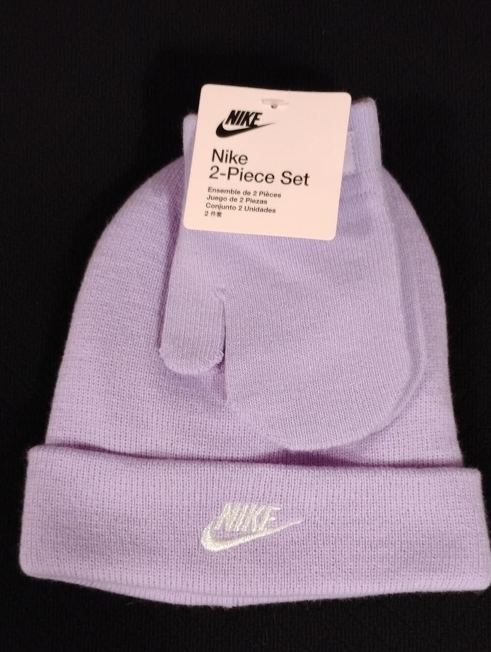 Nike toddler girls knit skull cap & mittens set iridescent logo NWT